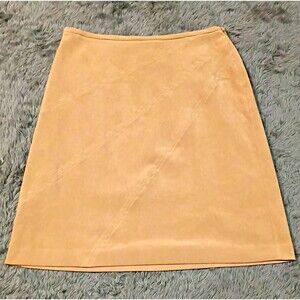Annex Women's Beige Solid Suede Straight Pencil Knee Length Zip Skirt Size 14